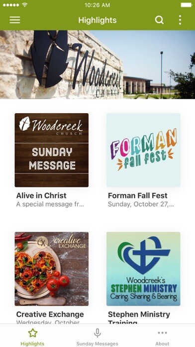 Emulate iPhone app Woodcreek Church using MyAndroid