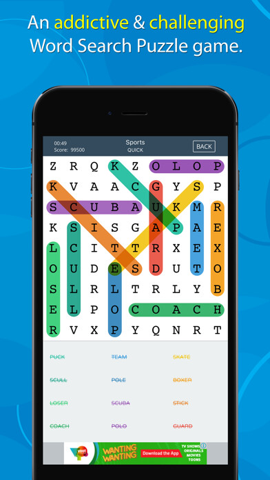 Emulate iPhone app Word Search Puzzles RJS using MyAndroid