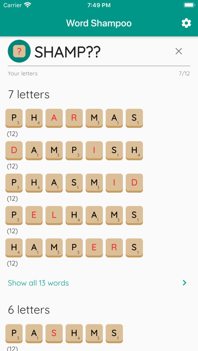 Emulate iPhone app Word Shampoo using MyAndroid