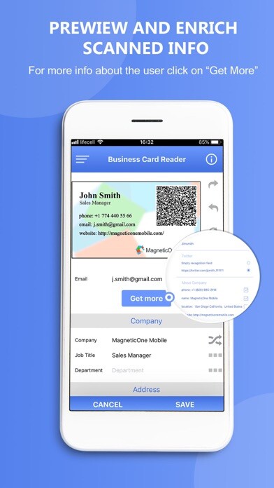 Emulate iPhone app Workbooks Business Card Reader using MyAndroid