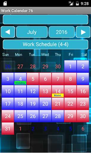 Run android online APK Work Calendar 76 from MyAndroid or emulate Work Calendar 76 using MyAndroid