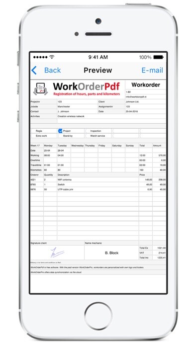 Emulate iPhone app WorkOrderPdfPro using MyAndroid