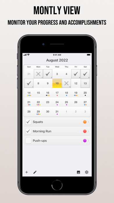 Emulate iPhone app Workout Calendar - Motivation using MyAndroid