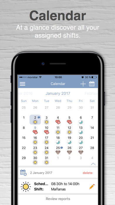 Emulate iPhone app Work shifts - Calendar using MyAndroid Emulate iPhone app Work shifts - Calendar using MyAndroid