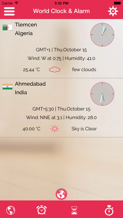 Emulate iPhone app World Clock: Multiple Alarm, Stopwatch, Timer using MyAndroid