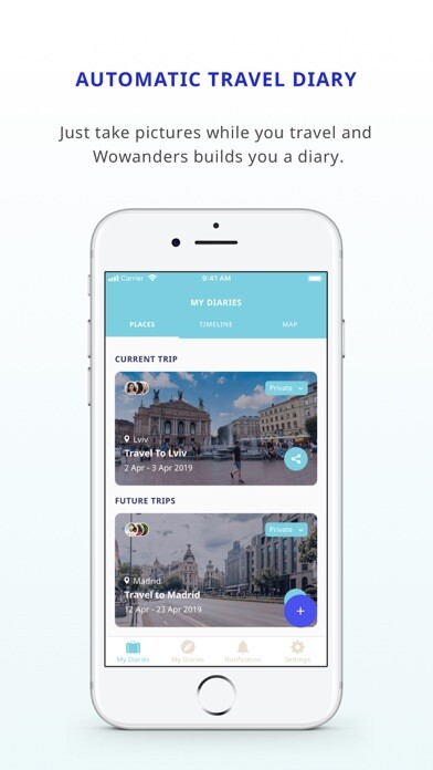 Emulate iPhone app Wowanders - Smart Travel Diary using MyAndroid