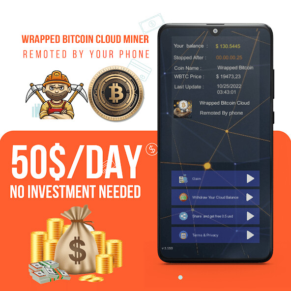 Run android online APK Wrapped Bitcoin Cloud miner from MyAndroid or emulate Wrapped Bitcoin Cloud miner using MyAndroid