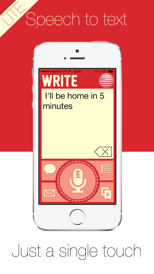 Emulate iPhone app Write Lite - One touch speech to text dictation, voice recognition with direct message sms email and reminders. using MyAndroid