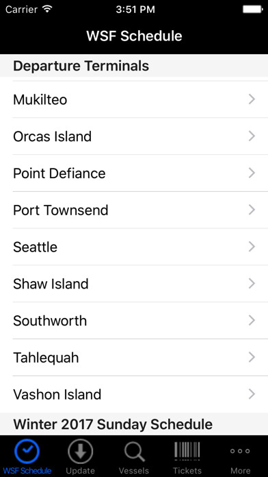 Emulate iPhone app WSF Puget Sound Ferry Schedule using MyAndroid