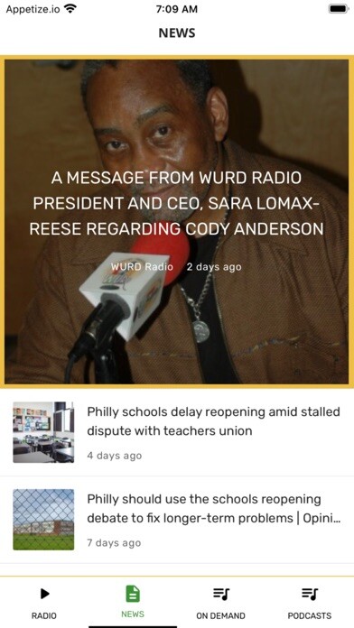 Emulate iPhone app WURD Radio using MyAndroid