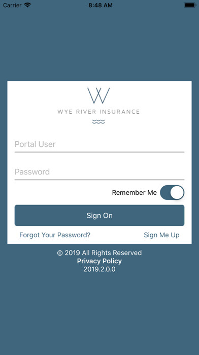 Emulate iPhone app Wye River Insurance using MyAndroid