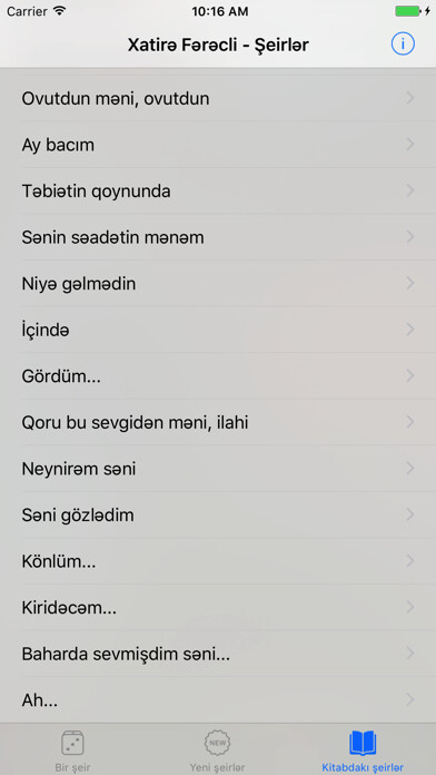 Emulate iPhone app Xatirə Fərəcli - Şeirlər using MyAndroid