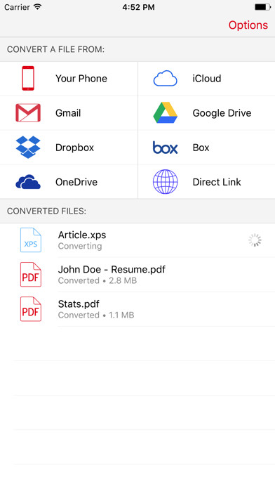 Emulate iPhone app XPS to PDF Converter - Convert XPS files to PDF using MyAndroid