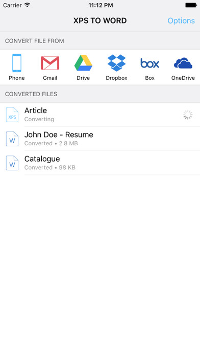 Emulate iPhone app XPS to Word Converter - Convert XPS files to Word using MyAndroid