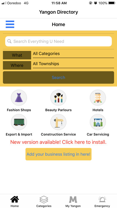 Emulate iPhone app Yangon Directory using MyAndroid