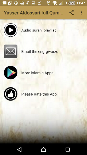 Run android online APK Yasser Aldossari full Quran Mp3 from MyAndroid or emulate Yasser Aldossari full Quran Mp3 using MyAndroid