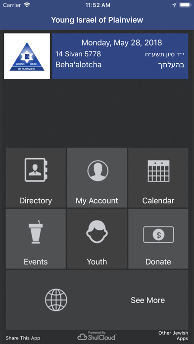 Emulate iPhone app Young Israel of Plainview using MyAndroid