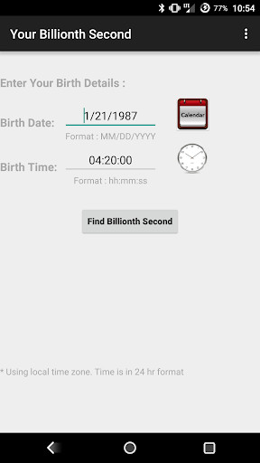 Run android online APK Your Billionth Second Birthday from MyAndroid or emulate Your Billionth Second Birthday using MyAndroid