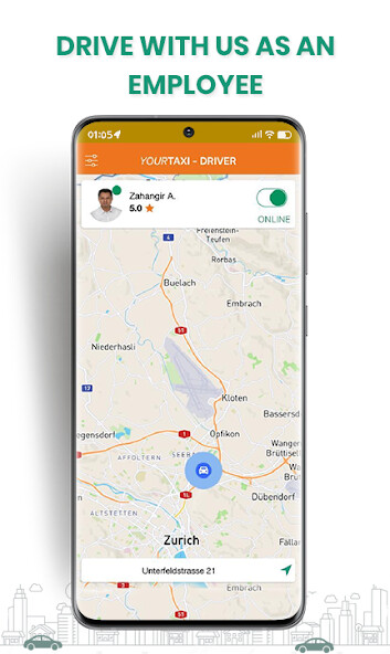 Emulate iPhone app YOURTAXI - Driver App CH using MyAndroid