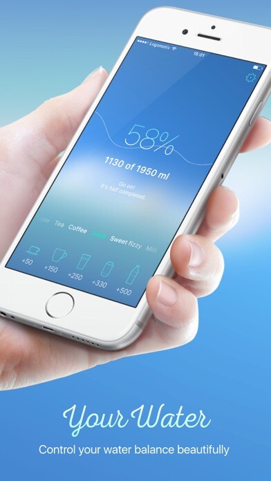 Emulate iPhone app YourWater – water balance, hydration tracker using MyAndroid