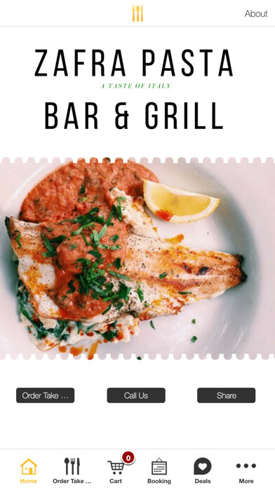Emulate iPhone app Zafra Pasta Bar & Grill using MyAndroid Emulate iPhone app Zafra Pasta Bar & Grill using MyAndroid