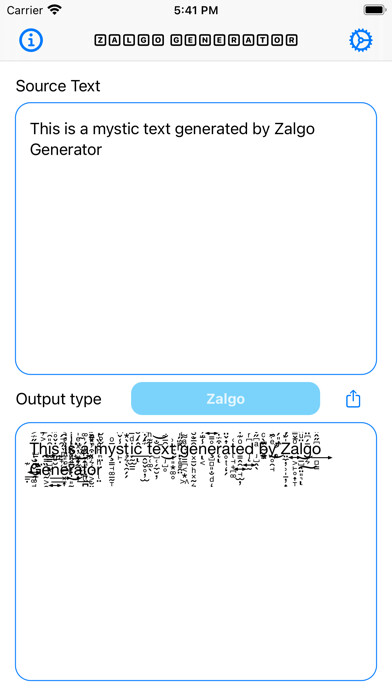 Emulate iPhone app Zalgo Generator using MyAndroid