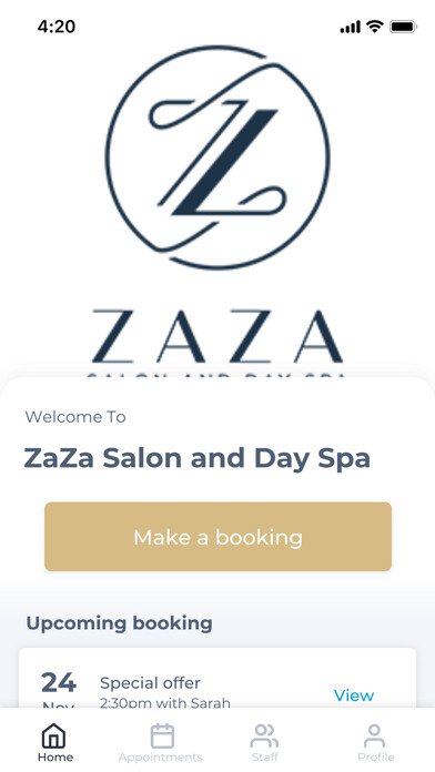 Emulate iPhone app ZaZa Salon and Day Spa using MyAndroid