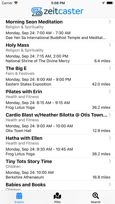 Emulate iPhone app Zeitcaster Events using MyAndroid