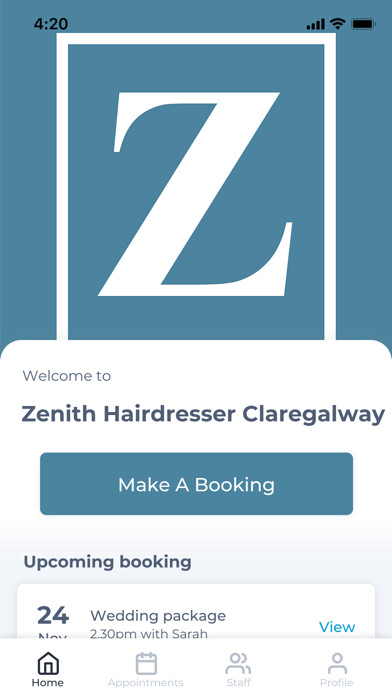 Emulate iPhone app Zenith Hairdresser Claregalway using MyAndroid
