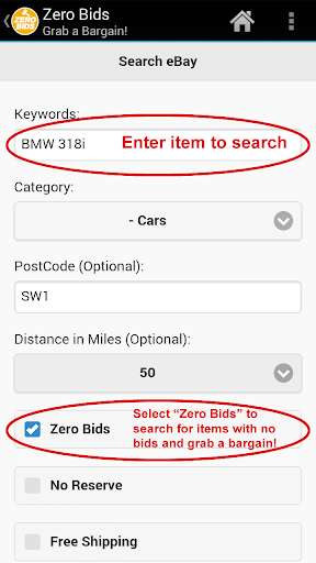 Run android online APK Zero Bids Finder ( No Reserve) from MyAndroid or emulate Zero Bids Finder ( No Reserve) using MyAndroid