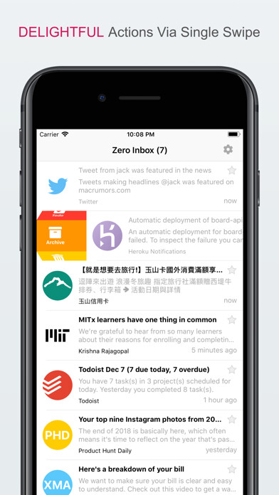Emulate iPhone app Zero Inbox using MyAndroid