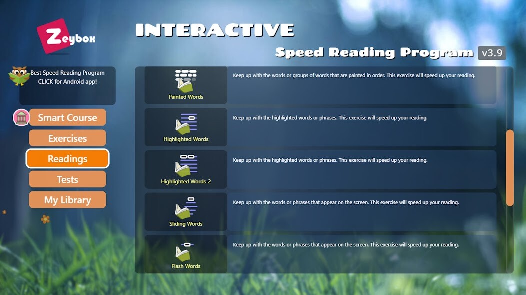 Run android online APK Zeybox Speed Reading Lite from MyAndroid or emulate Zeybox Speed Reading Lite using MyAndroid Run android online APK Zeybox Speed Reading Lite from MyAndroid or emulate Zeybox Speed Reading Lite using MyAndroid