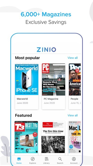 Emulate iPhone app ZINIO - Magazine Newsstand using MyAndroid