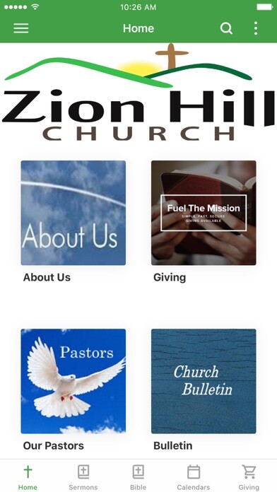 Emulate iPhone app Zion Hill Church using MyAndroid