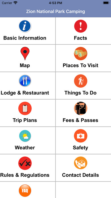 Emulate iPhone app Zion National Park Camping using MyAndroid