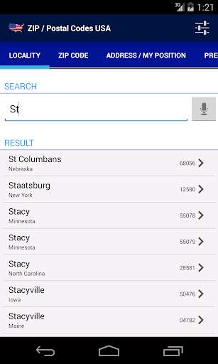Emulate Android APK ZIP / Postal Codes USA