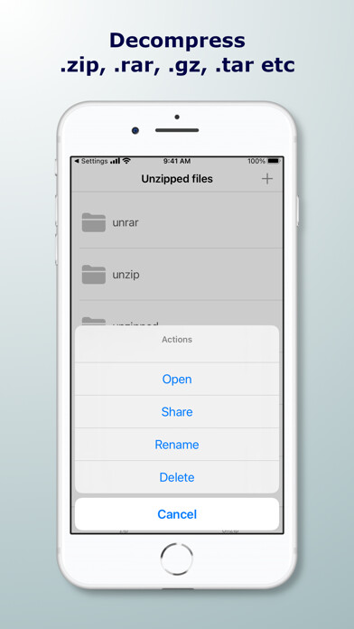 Emulate iPhone app zip, rar extractor unzip files using MyAndroid