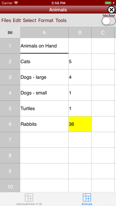 Emulate iPhone app zSpreadsheet using MyAndroid